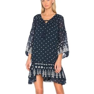 Derek Lam 10 Crosby Bell Sleeve Ruffle Dress Navy Blue